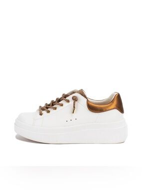 Yellow Box Earl Rhinestone Sneakers with Metallic Gold Heel and Rope Laces